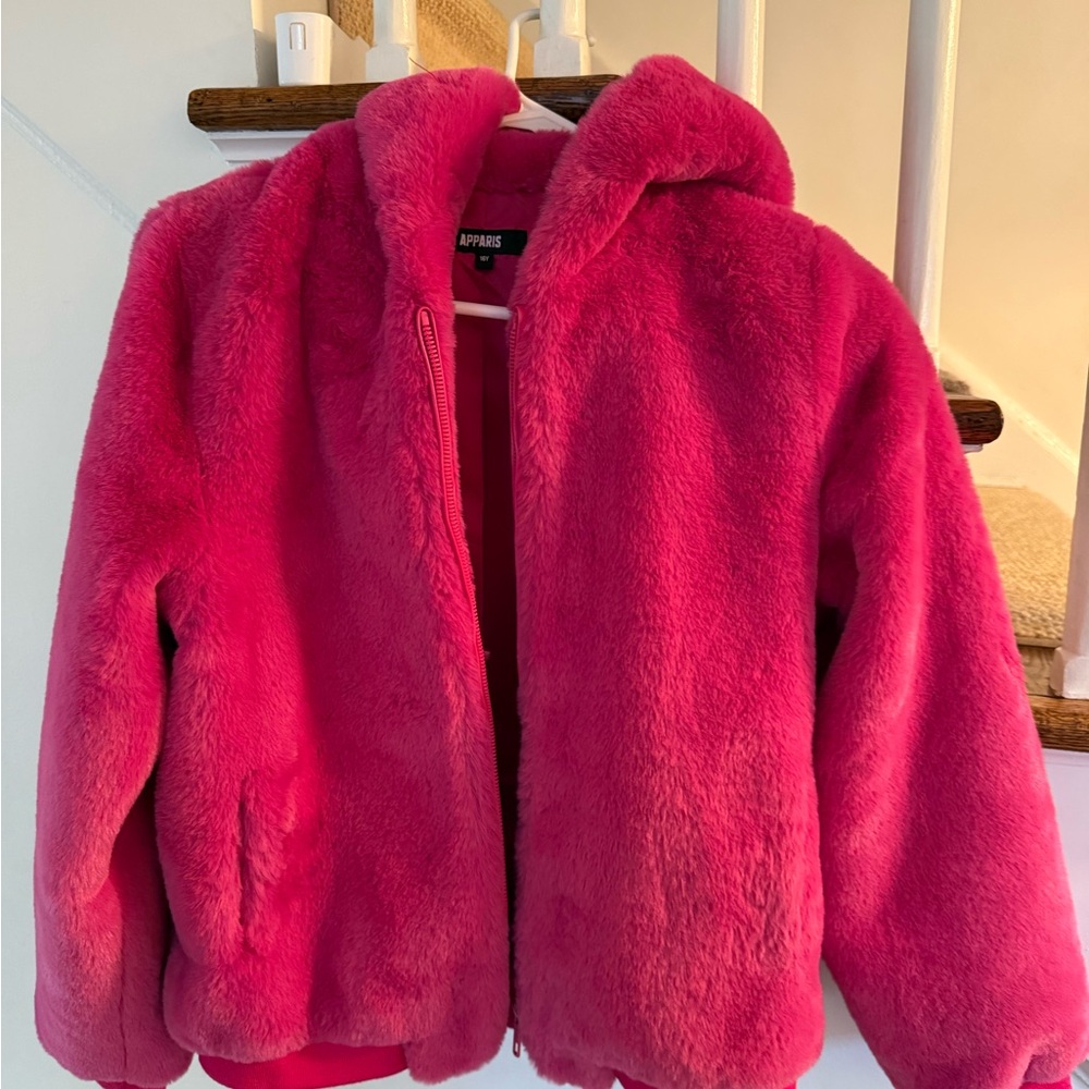 Apparis Kids Vibrant Pink Faux Fur Coat